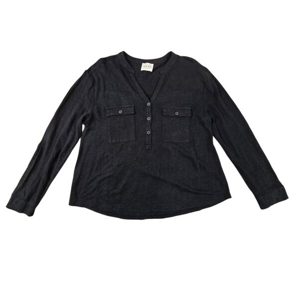Wrap London 100% Linen Minimalist Button Up Size 10 Heather Black Henley Shirt - Picture 1 of 7
